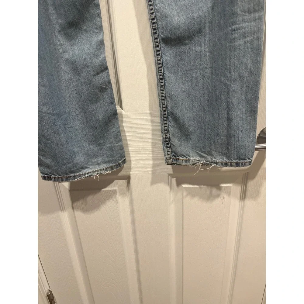 Levis 505 Regular Fit Straight Leg Distressed Jeans Light Wash Mens 36x29